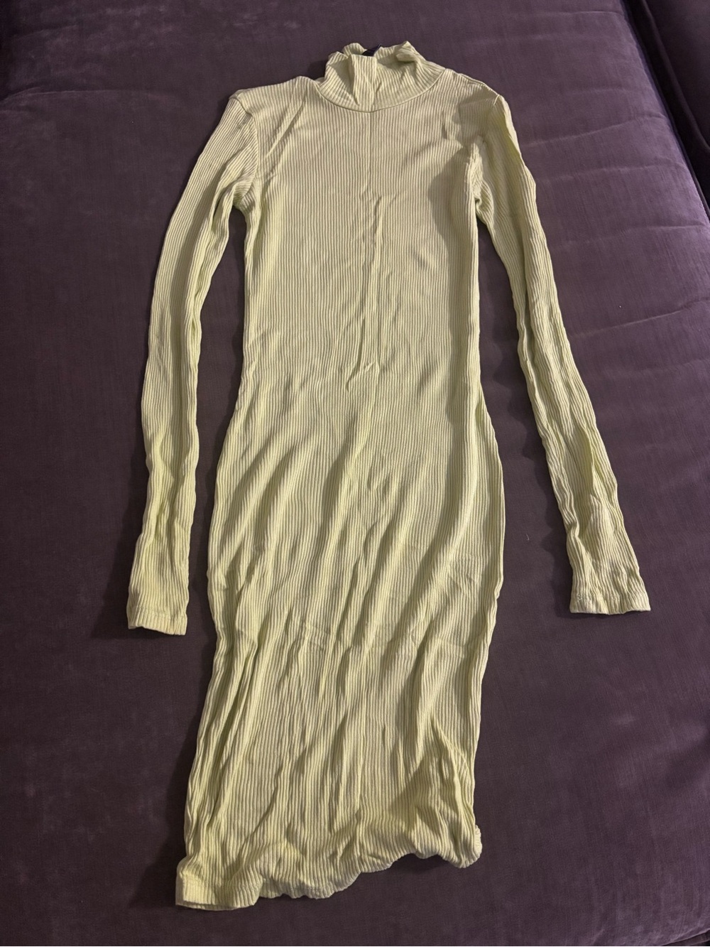 Forever 21 Pale Yellow Ribbed Long-Sleeve Midi Dress